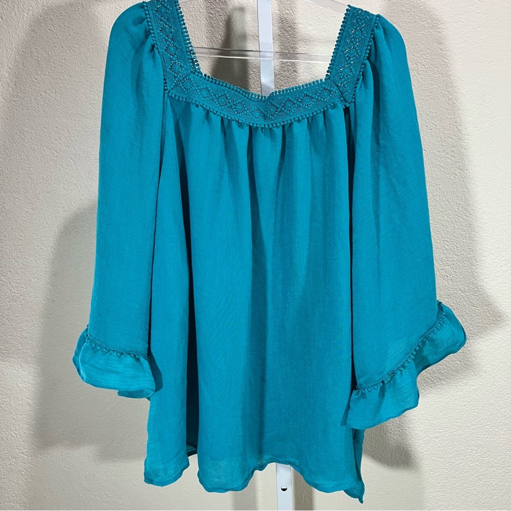 Zac & Rachel Womens 3x Lightweight 3/4 Sleeve Blouse Crochet Lightweight Boho